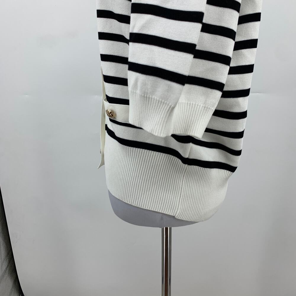 CeCe Cardigan Womens M Medium Striped Half Sleeve Goldtone Buttons Outfitted - Picture 5 of 14